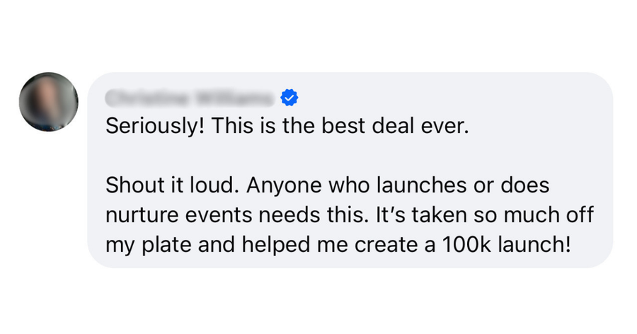 Client testimonial: helped me create a 100k launch